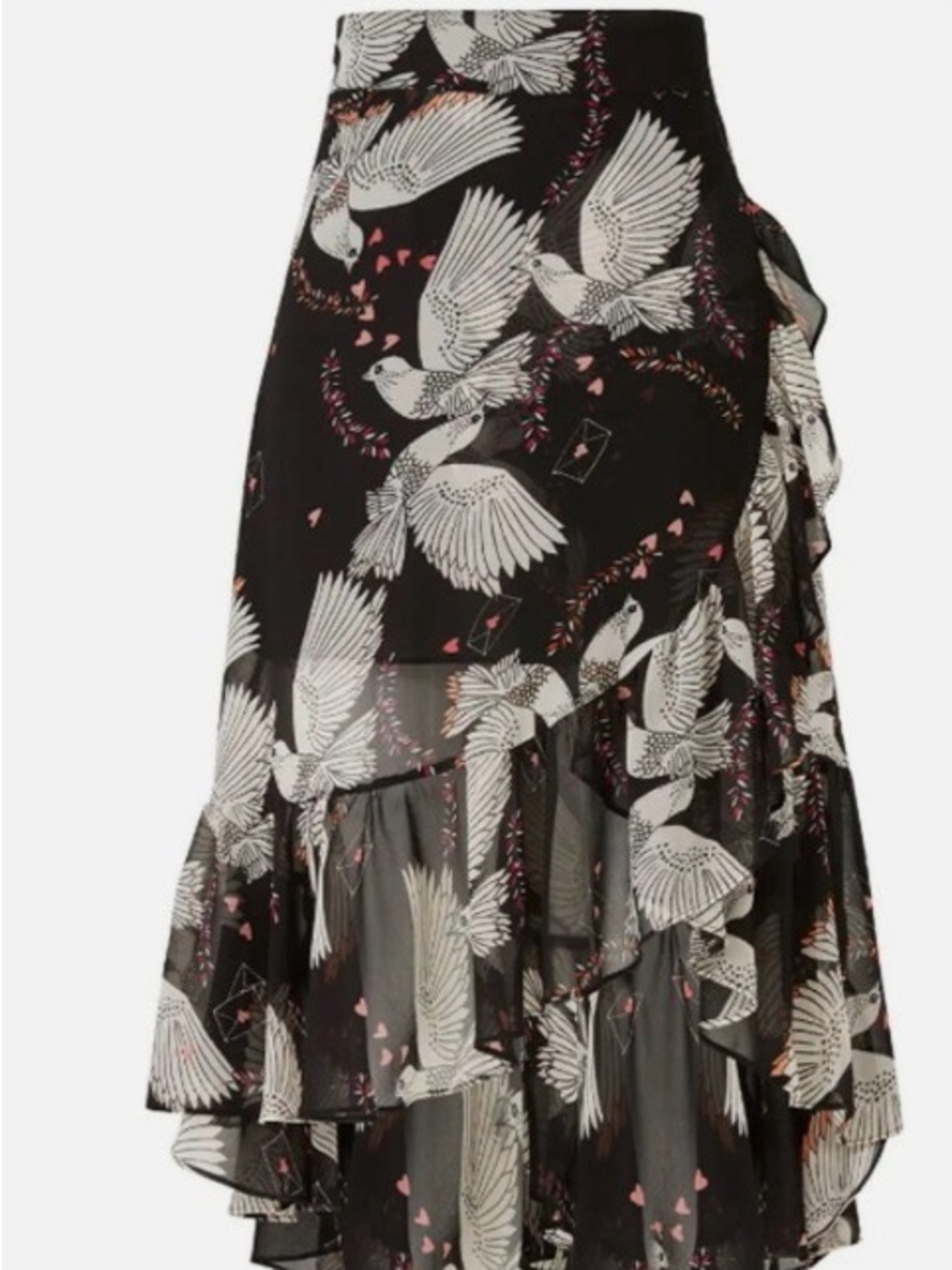 Rebecca Minkoff Black Floral High-Low Ruffle Skirt